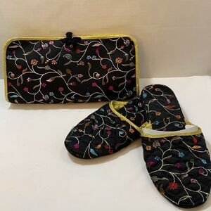 CiccaBella Size 9-10 silk House slippers and cosmetic bag.